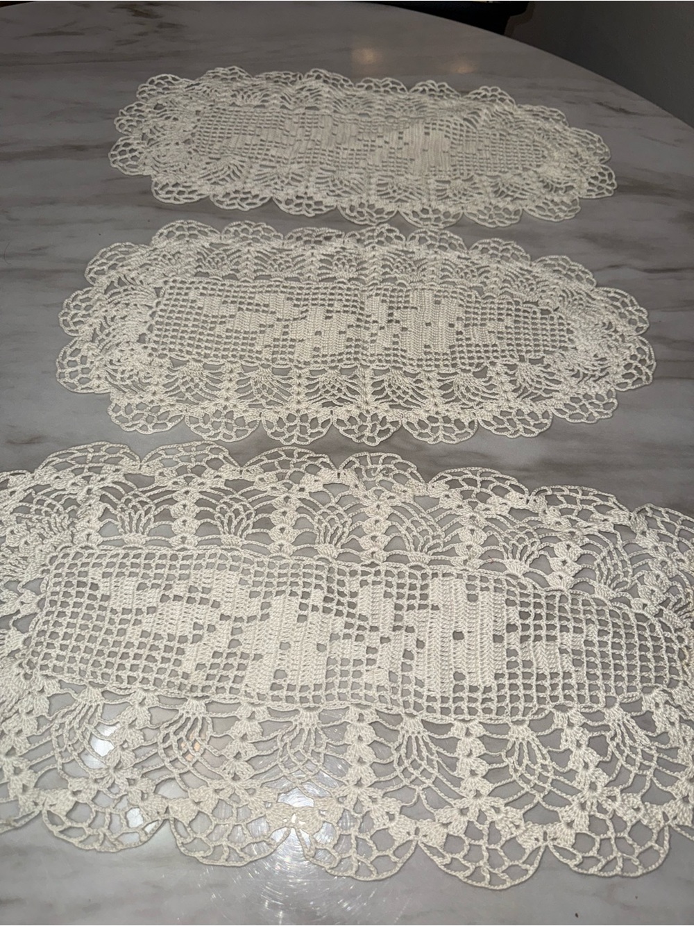Handmade off white Dooley set of 3 antique